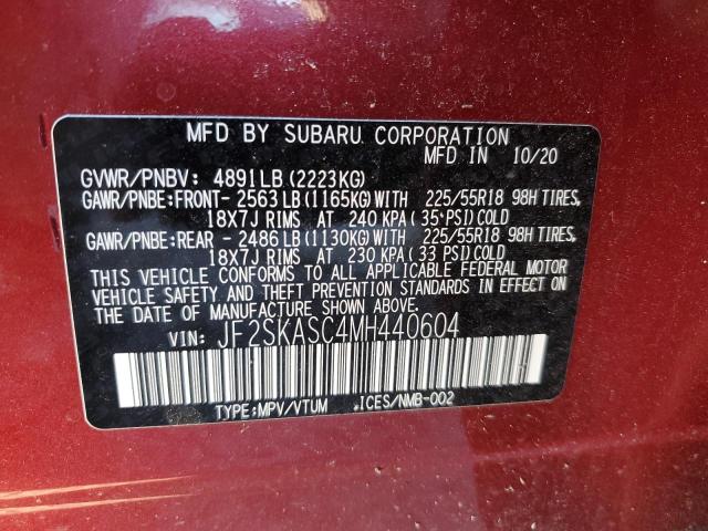 JF2SKASC4MH440604 - 2021 SUBARU FORESTER LIMITED BURGUNDY photo 13