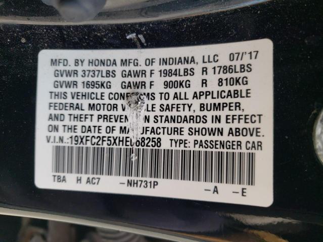 19XFC2F5XHE068258 - 2017 HONDA CIVIC LX BLACK photo 12