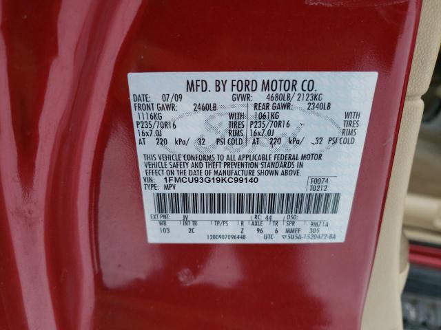 1FMCU93G19KC99140 - 2009 FORD ESCAPE XLT RED photo 13