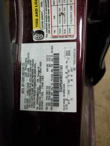 3FAHP0JA9BR221563 - 2011 FORD FUSION SEL MAROON photo 12