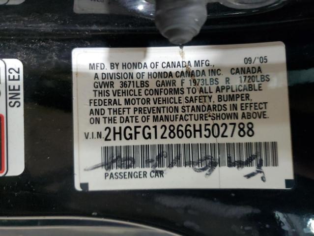 2HGFG12866H502788 - 2006 HONDA CIVIC EX BLACK photo 12