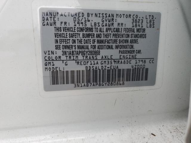 3N1AB7AP8GY280868 - 2016 NISSAN SENTRA S WHITE photo 12