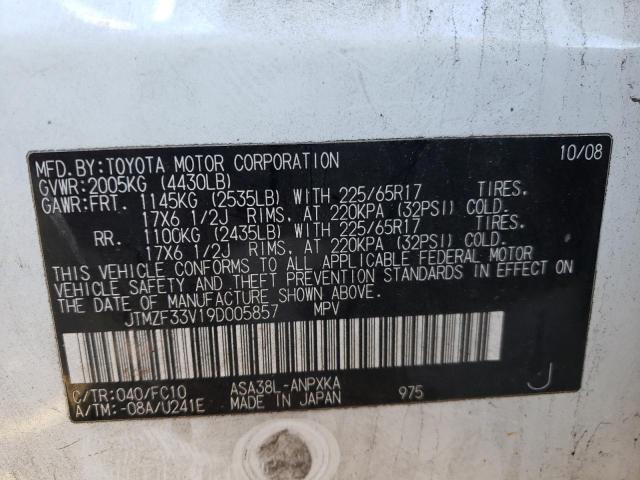 JTMZF33V19D005857 - 2009 TOYOTA RAV4 WHITE photo 13