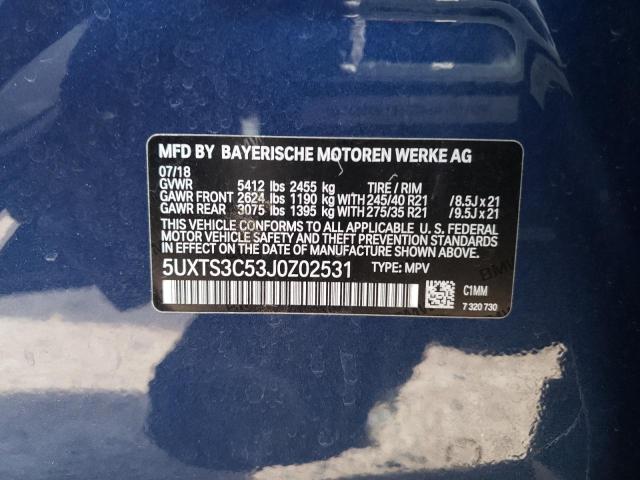 5UXTS3C53J0Z02531 - 2018 BMW X3 XDRIVEM40I Mavi fotoğraf 12