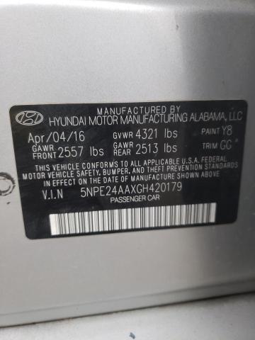 5NPE24AAXGH420179 - 2016 HYUNDAI SONATA ECO SILVER photo 12