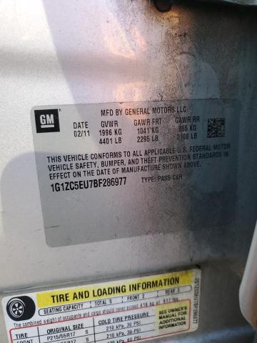 1G1ZC5EU7BF286977 - 2011 CHEVROLET MALIBU 1LT 银色 照片 12