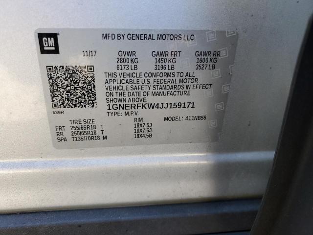 1GNERFKW4JJ159171 - 2018 CHEVROLET TRAVERSE LS SILVER photo 12