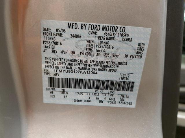 1FMYU93127KA13004 - 2007 FORD ESCAPE XLT GRAY photo 12