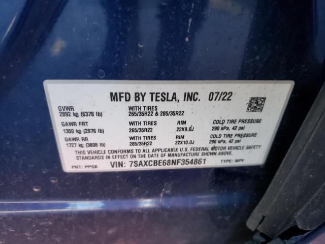 7SAXCBE68NF354861 - 2022 TESLA MODEL X BLUE photo 14