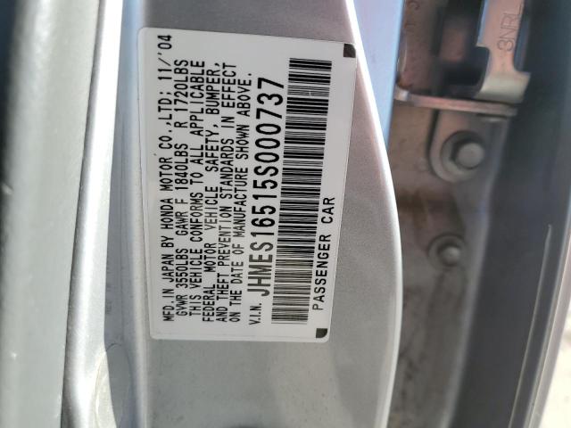 JHMES16515S000737 - 2005 HONDA CIVIC LX SILVER photo 12