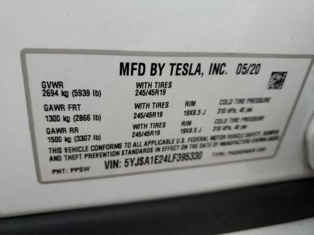 5YJSA1E24LF395330 - 2020 TESLA MODEL S WHITE photo 12