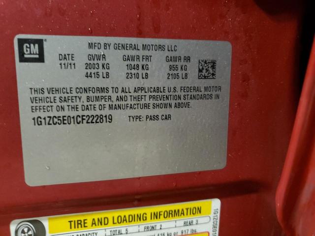 1G1ZC5E01CF222819 - 2012 CHEVROLET MALIBU 1LT 红色 照片 12