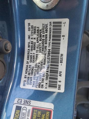 1HGFA16576L070894 - 2006 HONDA CIVIC LX BLUE photo 12