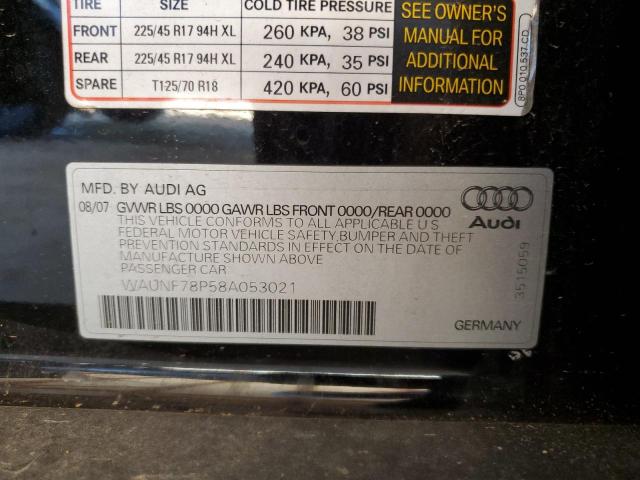 WAUNF78P58A053021 - 2008 AUDI A3 2.0 PREMIUM BLACK photo 12