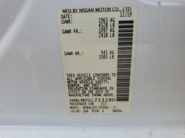 1N4BL4BV5LC213180 - 2020 NISSAN ALTIMA S WHITE photo 13