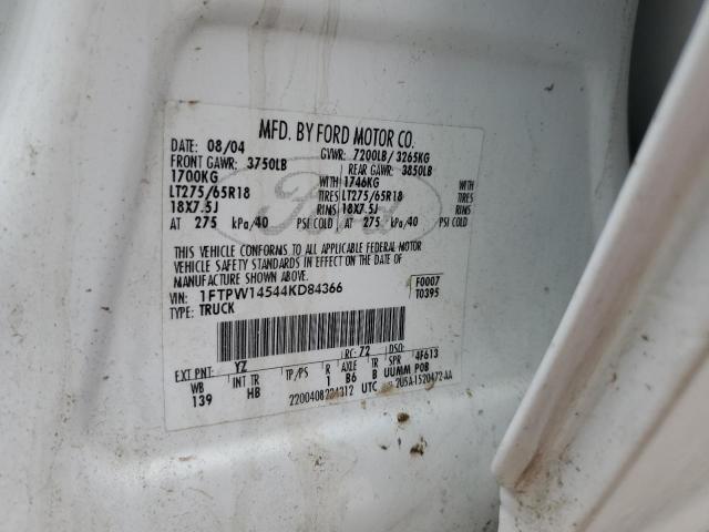 1FTPW14544KD84366 - 2004 FORD F150 SUPERCREW WHITE photo 12