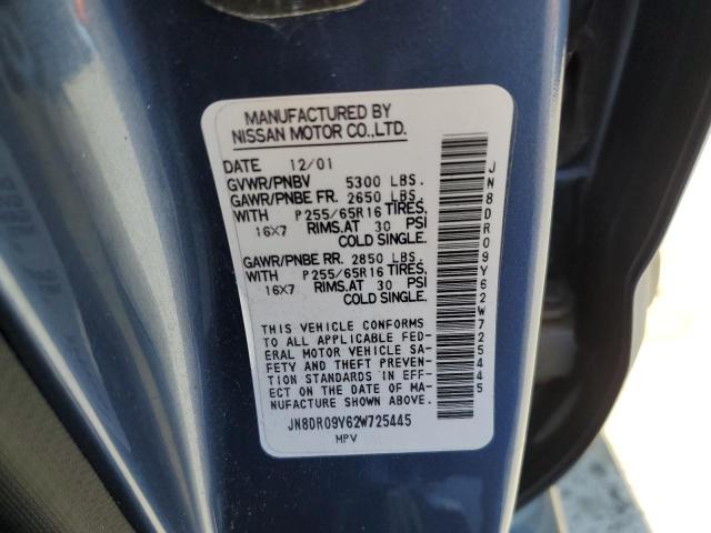 JN8DR09Y62W725445 - 2002 NISSAN PATHFINDER LE BLUE photo 13