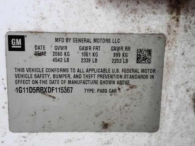 1G11D5RRXDF115367 - 2013 CHEVROLET MALIBU 1LT WHITE photo 12