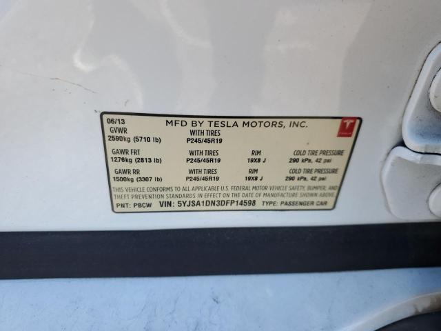 5YJSA1DN3DFP14598 - 2013 TESLA MODEL S თეთრი ფოტო 13