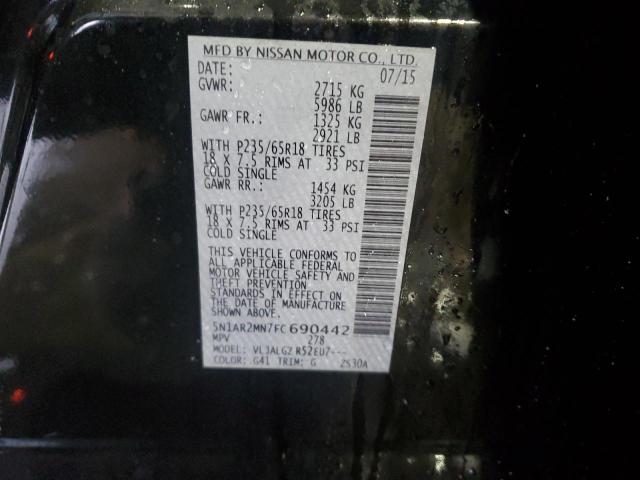 5N1AR2MN7FC690442 - 2015 NISSAN PATHFINDER S BLACK photo 13