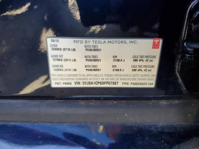 5YJSA1CP8DFP07987 - 2013 TESLA MODEL S Կապույտ լուսանկար 12