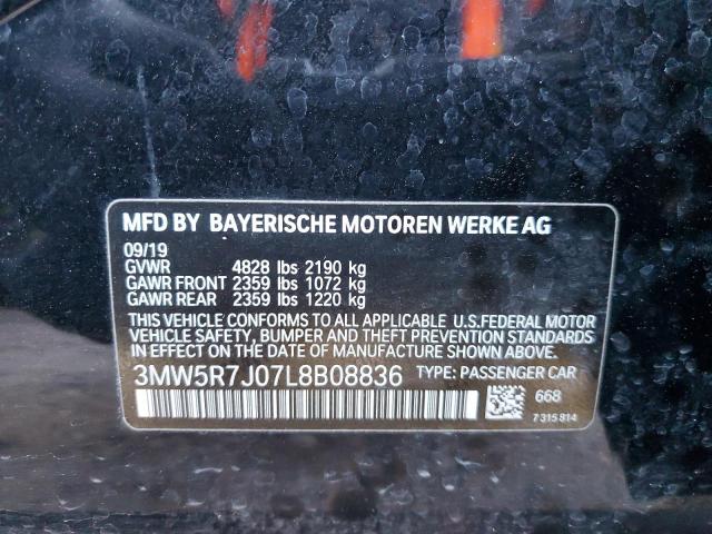 3MW5R7J07L8B08836 - 2020 BMW 330XI BLACK photo 12