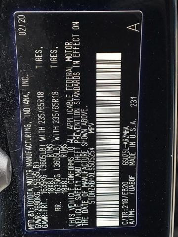 5TDHZRBHXLS505254 - 2020 TOYOTA HIGHLANDER XLE შავი ფოტო 13