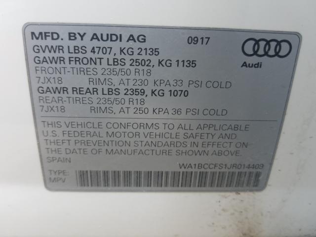 WA1BCCFS1JR014409 - 2018 AUDI Q3 PREMIUM  photo 10