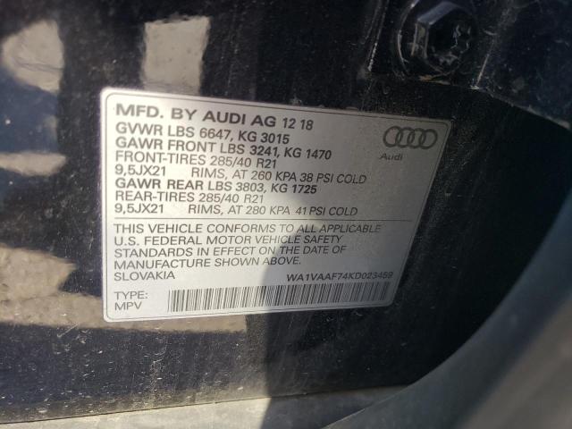 WA1VAAF74KD023459 - 2019 AUDI Q7 PRESTIGE BLACK photo 12
