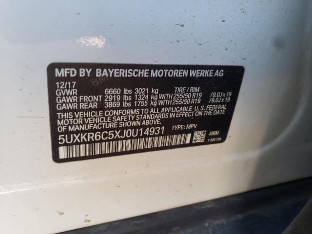 5UXKR6C5XJ0U14931 - 2018 BMW X5 XDRIVE50I WHITE photo 13