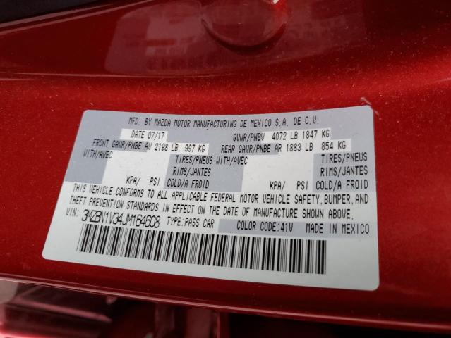 3MZBN1V34JM164608 - 2018 MAZDA 3 TOURING RED photo 12