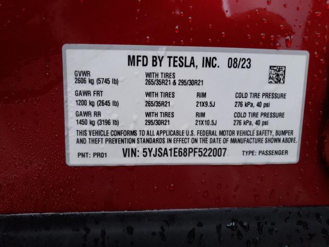 5YJSA1E68PF522007 - 2023 TESLA MODEL S წითელი ფოტო 12