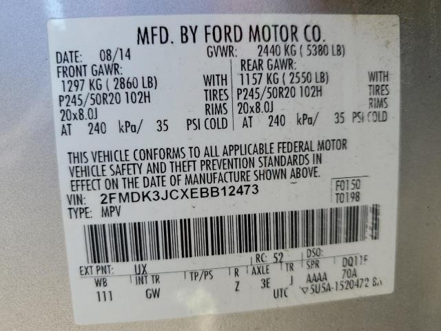 2FMDK3JCXEBB12473 - 2014 FORD EDGE SEL SILVER photo 13