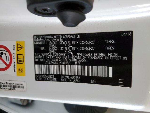 JTJGZKCAXJ2007982 - 2018 LEXUS RX 350 L WHITE photo 13