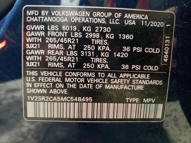 1V2SR2CA5MC548495 - 2021 VOLKSWAGEN ATLAS SEL R-LINE BLUE photo 13