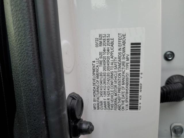 5FNYF8H5XNB009751 - 2022 HONDA PASSPORT EXL Ağ foto 13