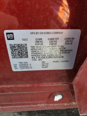 KL77LGE22RC020428 - 2024 CHEVROLET TRAX 1RS RED photo 13