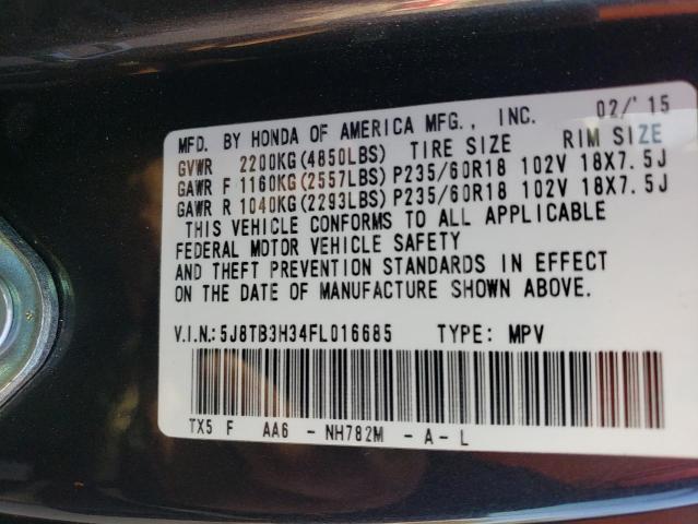 5J8TB3H34FL016685 - 2015 ACURA RDX GRAY photo 13