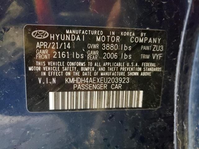 KMHDH4AEXEU203923 - 2014 HYUNDAI ELANTRA SE BLUE photo 12