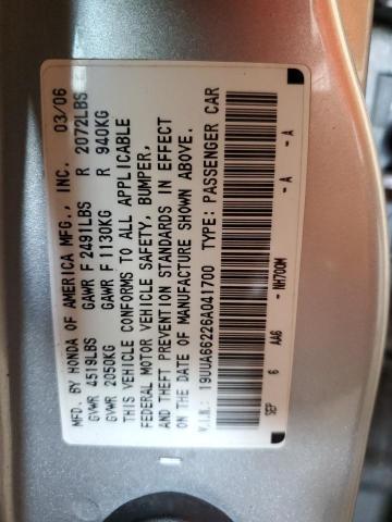 19UUA66226A041700 - 2006 ACURA 3.2TL SILVER photo 12