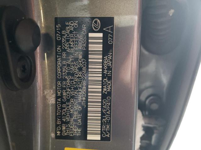 JTHKD5BHXF2248037 - 2015 LEXUS CT 200 GRAY photo 12