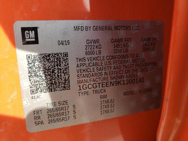 1GCGTEEN9K1300141 - 2019 CHEVROLET COLORADO ZR2 ORANGE photo 12