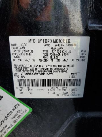 2FMDK3JC2DBE18078 - 2013 FORD EDGE SEL CHARCOAL photo 13