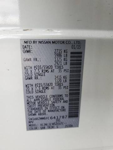 5N1AR2MM6FC641787 - 2015 NISSAN PATHFINDER S WHITE photo 14