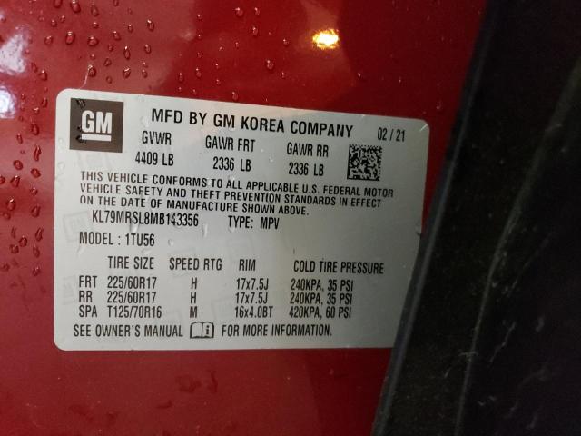 KL79MRSL8MB143356 - 2021 CHEVROLET TRAILBLAZE LT RED photo 13