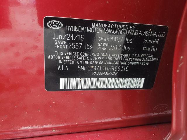 5NPE34AF1HH466316 - 2017 HYUNDAI SONATA SPORT RED photo 12