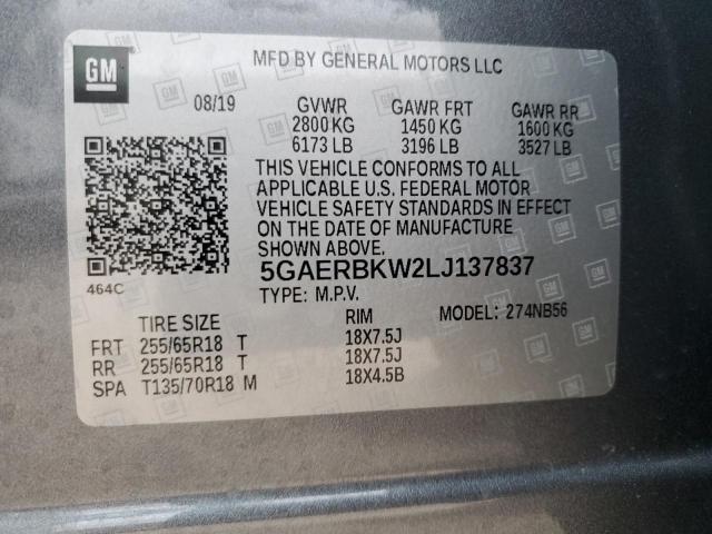 5GAERBKW2LJ137837 - 2020 BUICK ENCLAVE ESSENCE GRAY photo 13