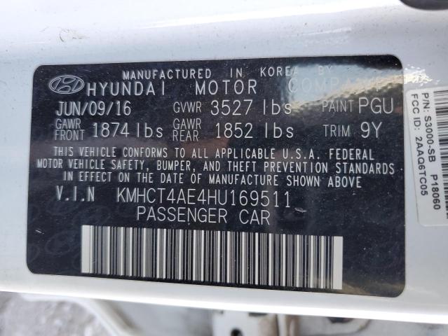 KMHCT4AE4HU169511 - 2017 HYUNDAI ACCENT SE WHITE photo 13