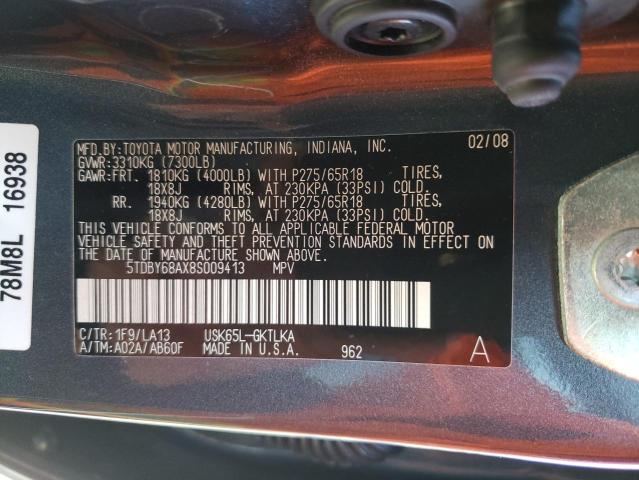 5TDBY68AX8S009413 - 2008 TOYOTA SEQUOIA LIMITED GRAY photo 14