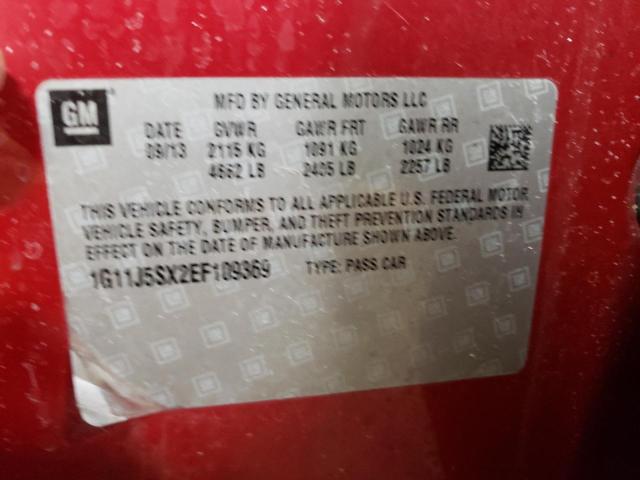 1G11J5SX2EF109369 - 2014 CHEVROLET MALIBU LTZ წითელი ფოტო 12